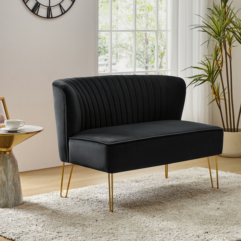 Noemi 119cm W 2-Seater Sofa with Channel-Tufted Back, Black