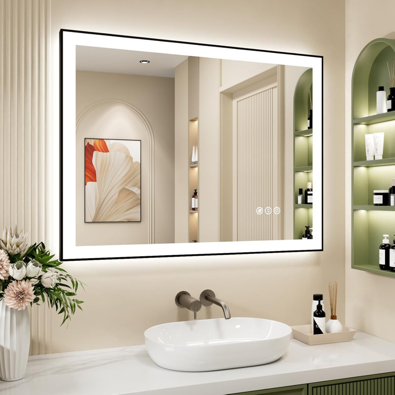 LED Bathroom Mirror With Black Frame, Backlit And Front Lighted Bathroom Mirrors For Wall, 40" x 30"