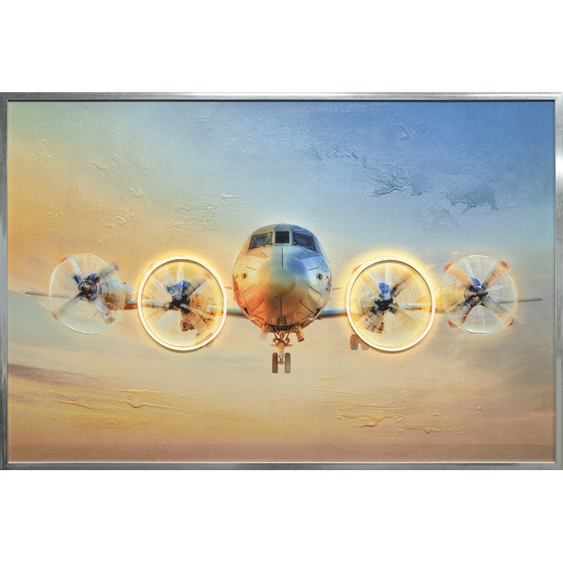 Art mural en néon avec toile fluo de l'aviation - 48 "x 33" - cadre argenté