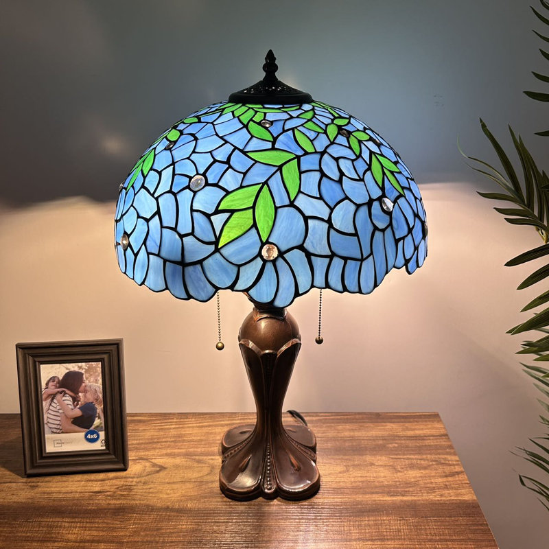 Blue Stained Glass Tiffany Table Lamp with Resin Base