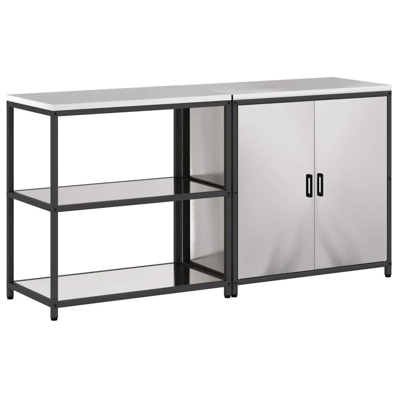  Kitchen Storage Set With Shelf 2 Pcs Sliver 180 X 50 X 92 Cm