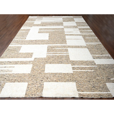 Tapis de couleur terre 12 pi 1 po x 17 pi 10 po, velours doux et vibrant, durable, noué à la main, naturel non teinté, design minimaliste, 100% laine surdimensionnée, ton sur ton, tapis oriental