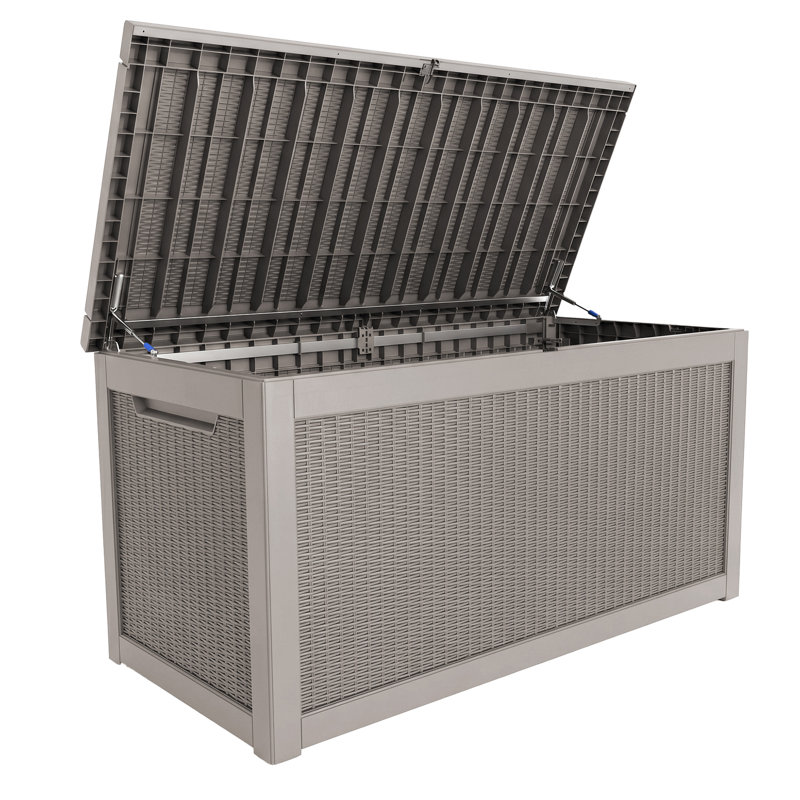 350 Gallons Water Resistant Resin Lockable Wicker Deck Box, Gray
