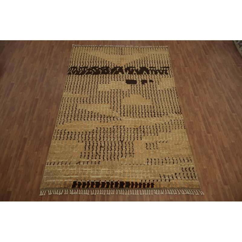 Chic Transitional Moroccan Area Rug 8x13 with Unique Artistic Patterns
