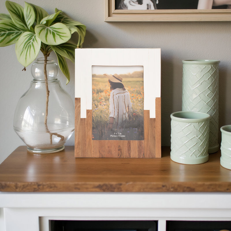 Rustic Resin & Wood Picture Frame with Glass Panel - Decorative Polyresin & MDF Photo Display, 5" x 7"