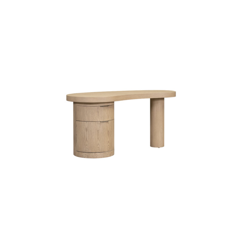 Rory Solid Oak with Raw Finish Cylinder Base with Curved Design 64" Desk