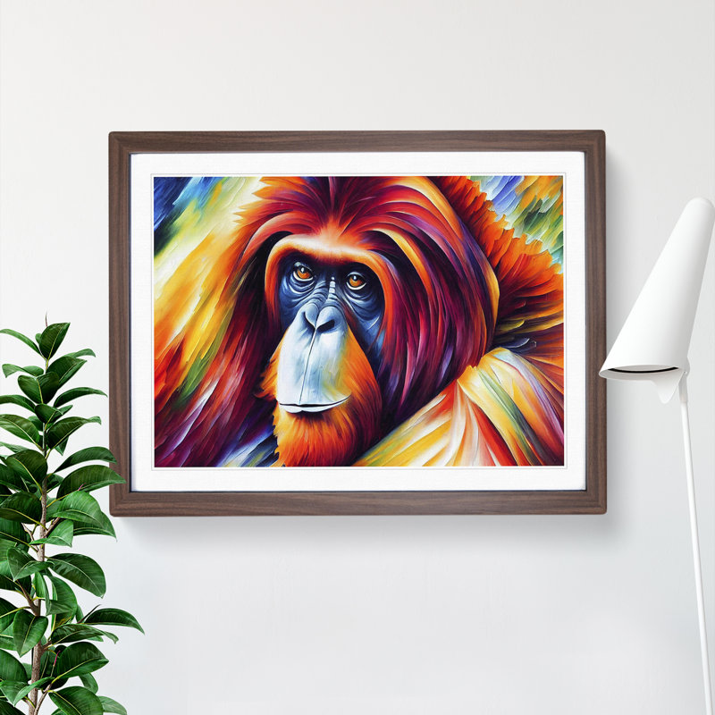 XH1022-6471X Orangutan Abstract - Single Picture Frame Print, 46cm H x 64cm W x 2cm D, Walnut