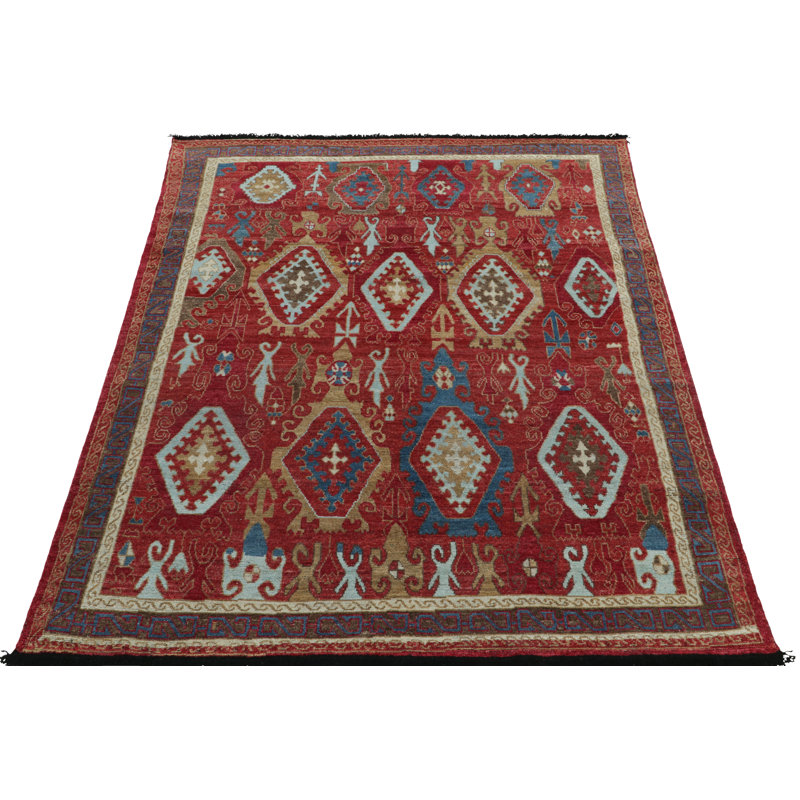 Tribal Rug In Red, Blue And Brown Geometric Pattern By Rug & Kilim, Runner 3' x 10'