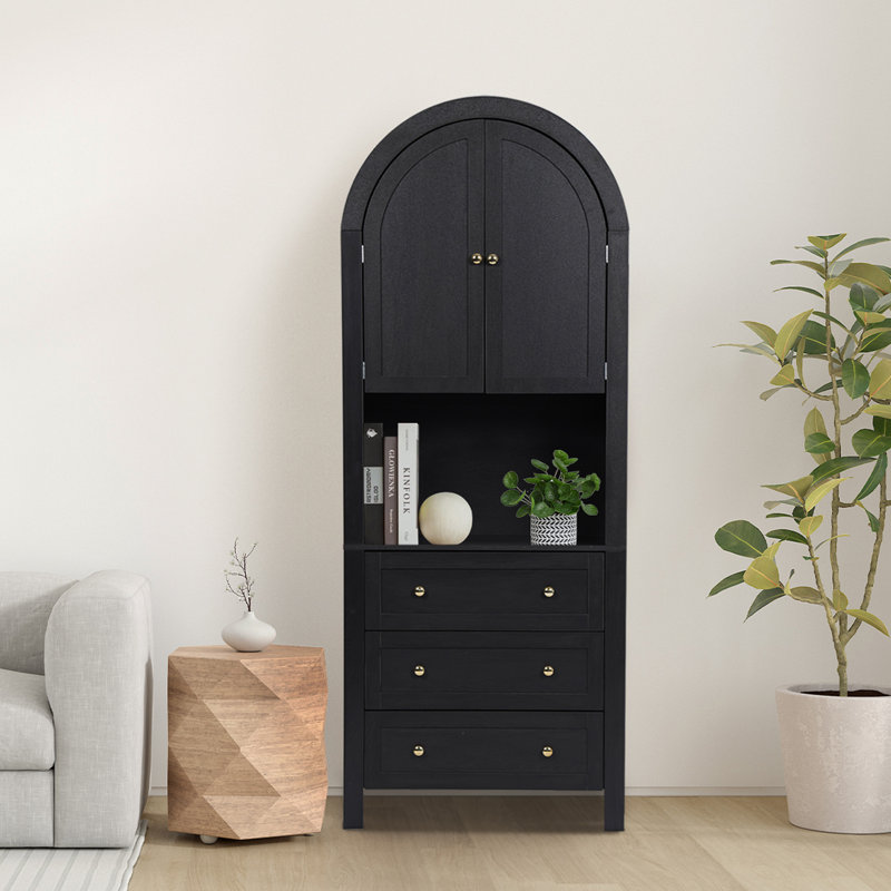 70.9" Arched Storage Cabinet, Black, Golden
