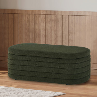 Modern Oval Storage Ottoman Bench, Upholstered Boucle Teddy Fabric End of Bed Bench, End of Bed Stool with Safety Hinge for Bedroom, Living Room