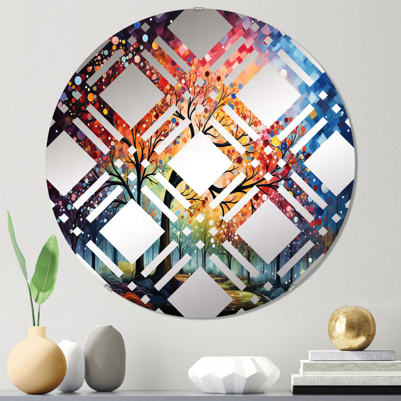 Multicolore Graffiti Oak Sunrise - Miroir décoratif à carreaux | Rond, 23,6 po x 23,6 po