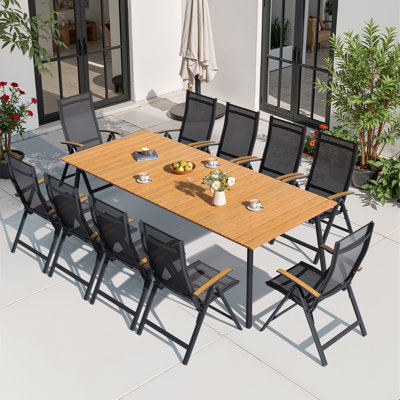 Ensemble repas pour 10 personnes en aluminium avec chaises pliantes réglables et trou pour parasol