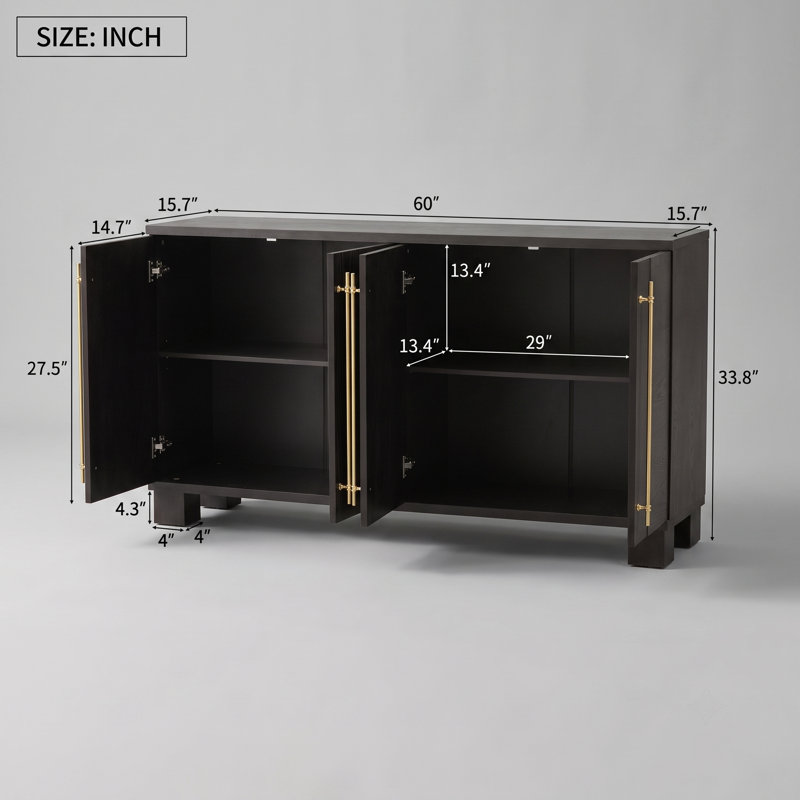 Buffet 60 "en bois avec tablettes réglables et poignées dorées, taupe, taupe