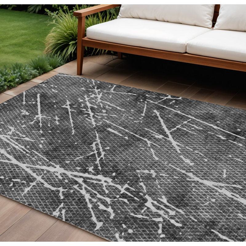 Tapis intérieur lavable abstrait gris anthracite ivoire 9 pi x 12 pi
