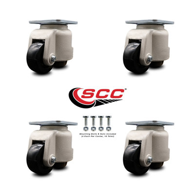 Nylon Swvl TP Light Duty Floor Leveling Caster Set 4 w/2.83" Diameter BLK Wheels