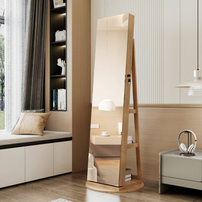 Armoire à bijoux pivotante avec miroir pleine grandeur, organisateur d'armoire à bijoux pivotant sur 360 °, armoire de rangement verrouillable, miroir intérieur éclairé