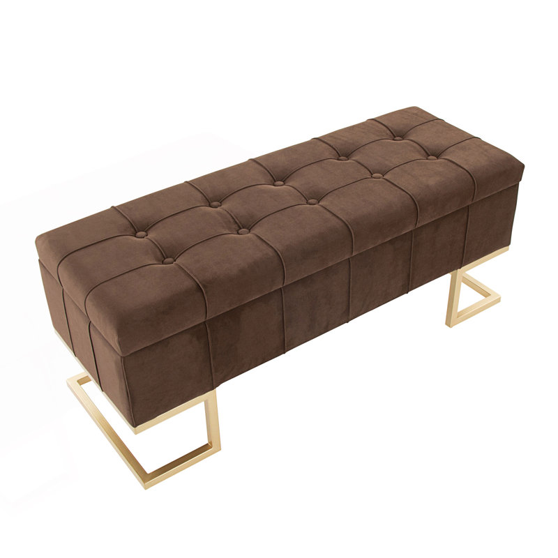 Banc de rangement luxueux avec pieds en métal, Brun