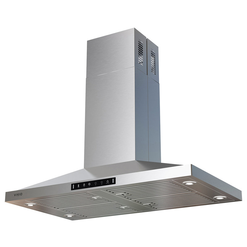Hotte pour îlot de cuisine VIKIO 500 CFM avec 4 lumières DEL, contrôle des mouvements et filtres à charbon, Acier Inoxydable