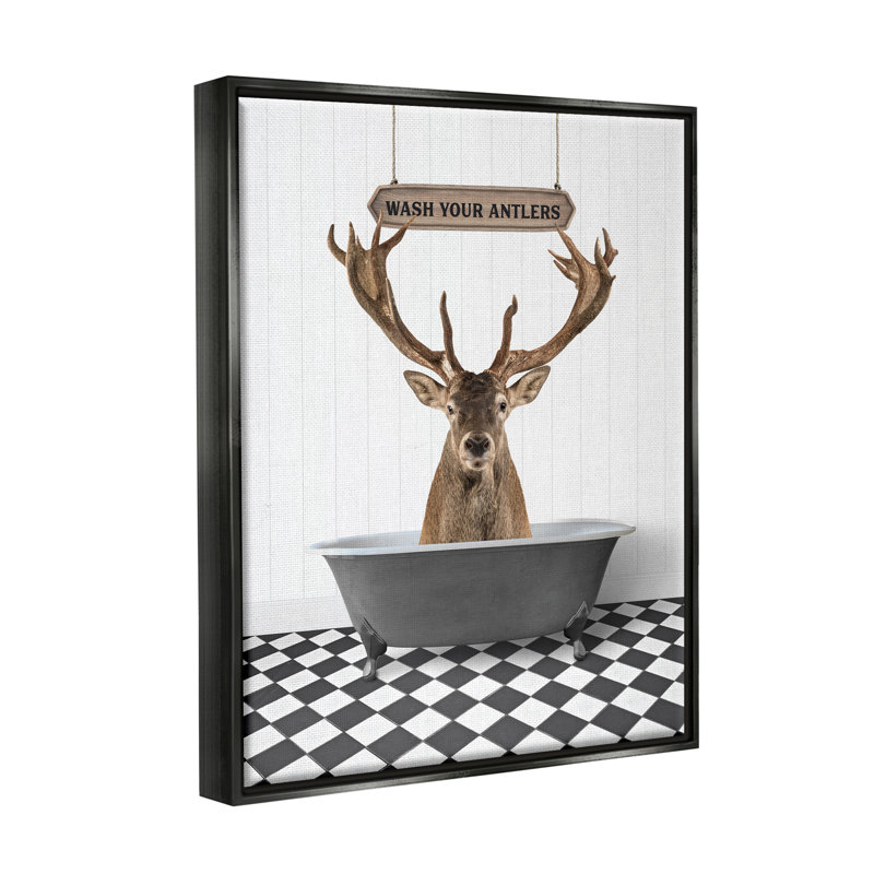 Art mural sur toile flottante Trinx Wash Your Antler, Cadre flottant noir de jais, H 21 po x l 17 po x P 1,7 po