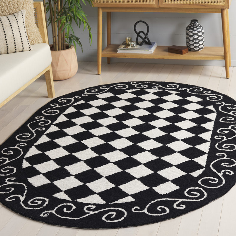 Brayton Hand Hooked Wool Geometric Rug, Oval 4'6" x 6'6"