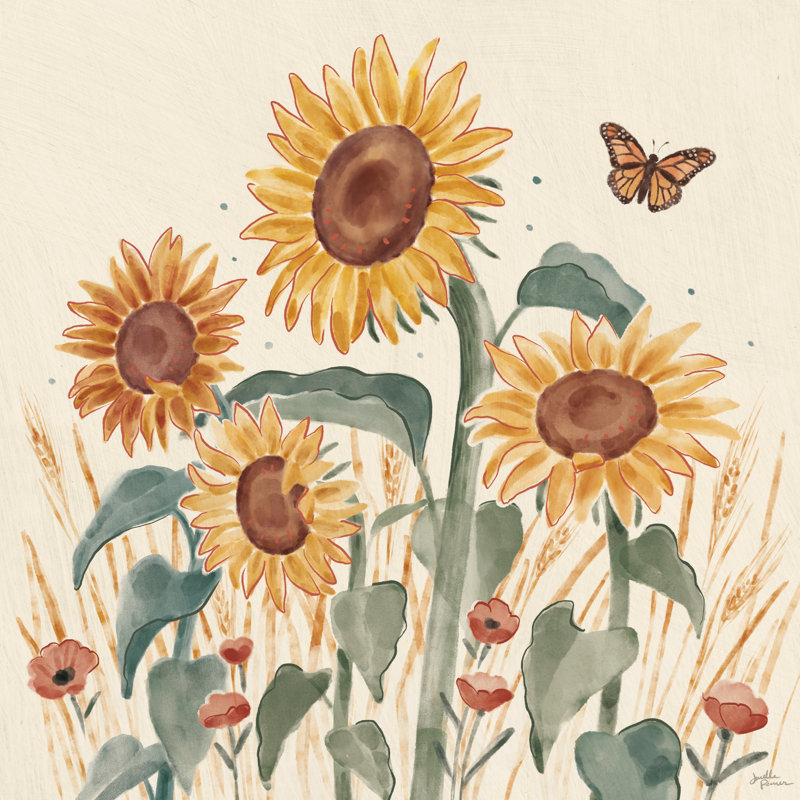 «Sunflower Season III» par Janelle Penner - impression sur toile tendue, H 30 po x l 30 po, Non, Toile avec cadre argenté