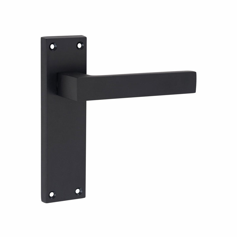  4 Sets Victorian Straight Delta Door Handles in Matt Black with 1 Pair of 3" Ball Bearing Hinges & Latches Pack - 150mm x 40mm Backplate