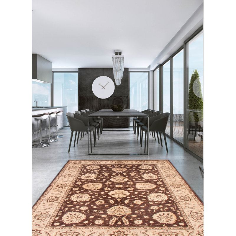 Tapis oriental brun foncé en laine noué à la main 6 pi x 9 pi Ketchan