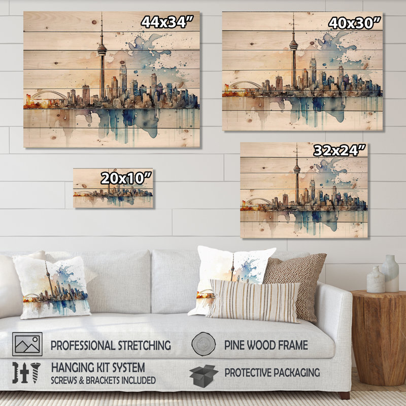 Décoration murale en bois naturel sur bois de pin Markham - Cityscapes, H 24 po x l 32 po