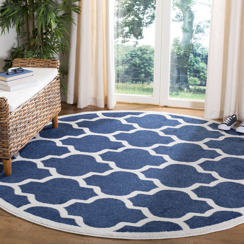 Ammundsen Geometric Navy Area Rug, Round 5'