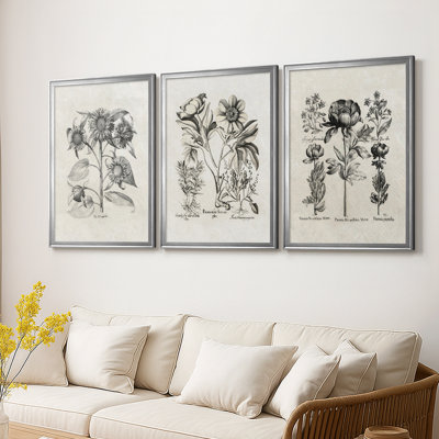 "Vintage Floral Print", imprimé sur toile, encadré sur mesure - 3 pièces