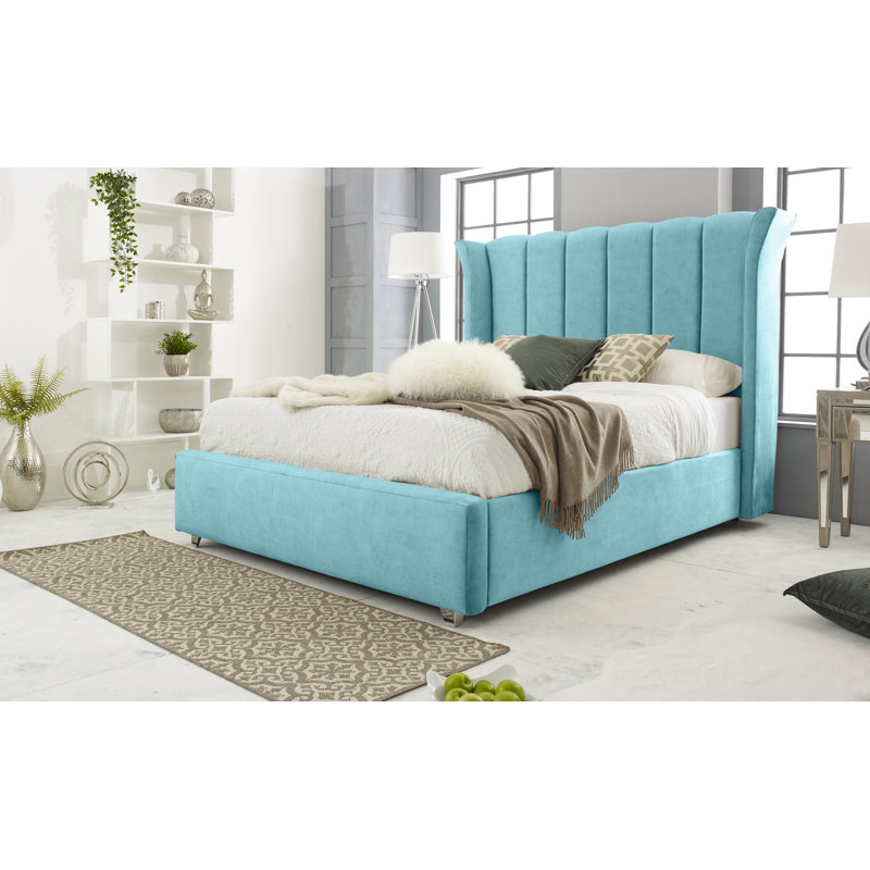 Lachanda Upholstered Velvet Bed, Double (4'6), Teal