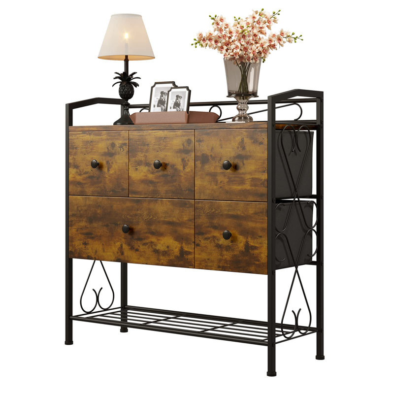 Raffaele Steel 6 -Drawer Accent Chest, Rustic Brown