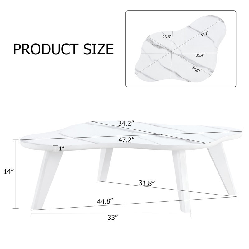 Modern Minimalist White Imitation Marble Tabletop Coffee Table. Solid Wood Spray Painted Desk Legs, Cloud Shape To Give You A New Experience, Computer Desk. W1512P285258