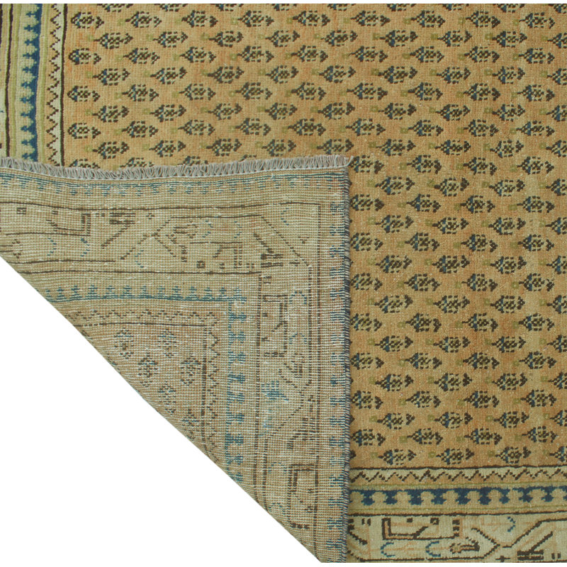 One-of-a-Kind 3'7" x 10'3" 1980s Runner Wool Area Rug in Beige and Blue