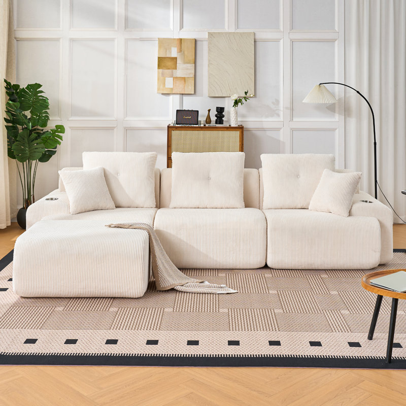 118" Modular Sectional, Cloud Sectional Couch with Deep Seat, Modern Modular Sofa with L Shaped Comfy Cloud Upholstered Boneless Couches for Living Room Bedroom, White