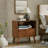 Mid Century Modern Fluted Nightstand with USB Charging & 4 Wood Legs, Walnut