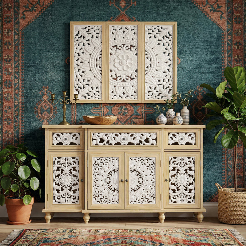 59.1" W Sideboard Cabinet Buffet Storage Cabinet With Wall Hanging Decorations