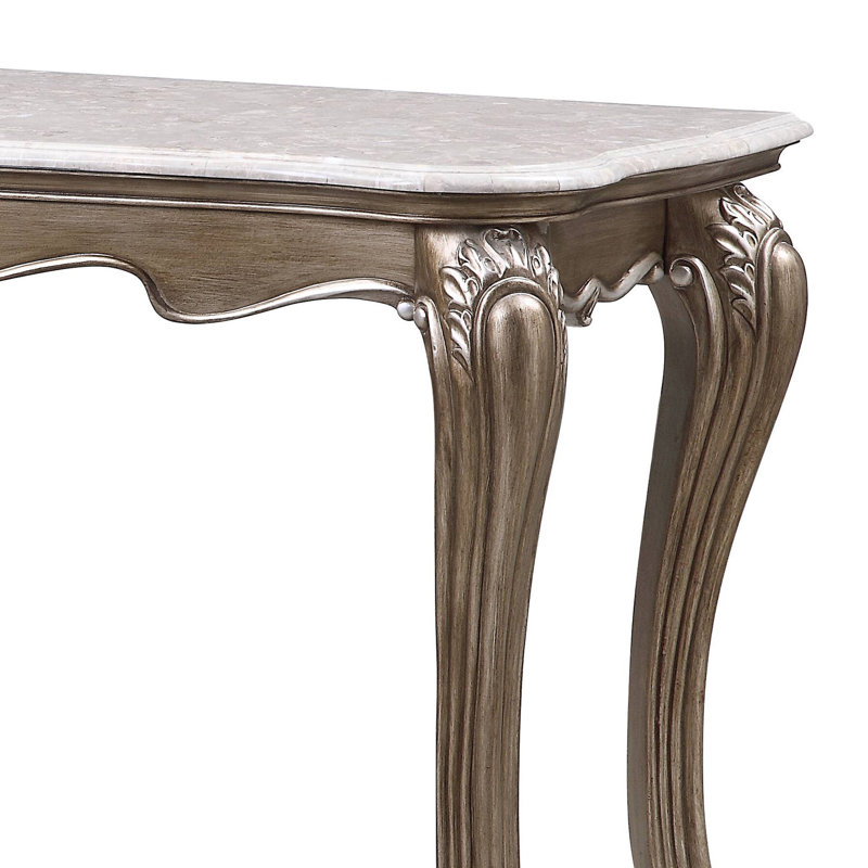 Table de canapé, plateau en marbre naturel et finition bronze antique