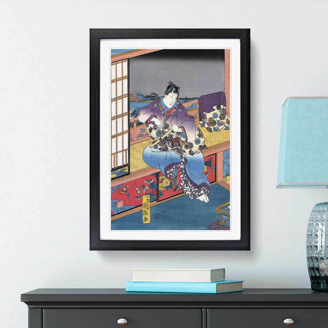 Holding a Flute by Utagawa Kuniteru - Framed Print