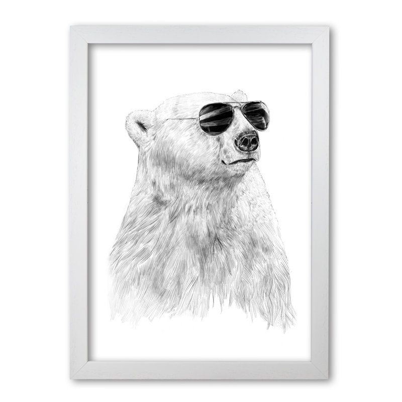 Don't Let The Sun Go Down Bear by Mercedes Lopes Charro - Print, 59.4 cm H x 42 cm W x 5 cm D, White Grain