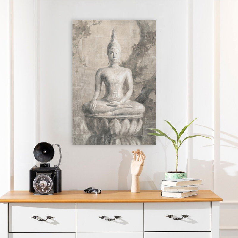 Bouddha asiatique et beige, art neutre, H 24 po x l 16 po
