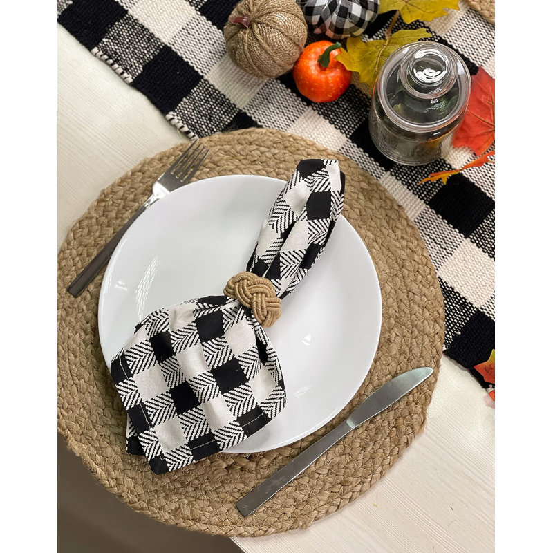 Checkered Square Napkin, Black/Ivory
