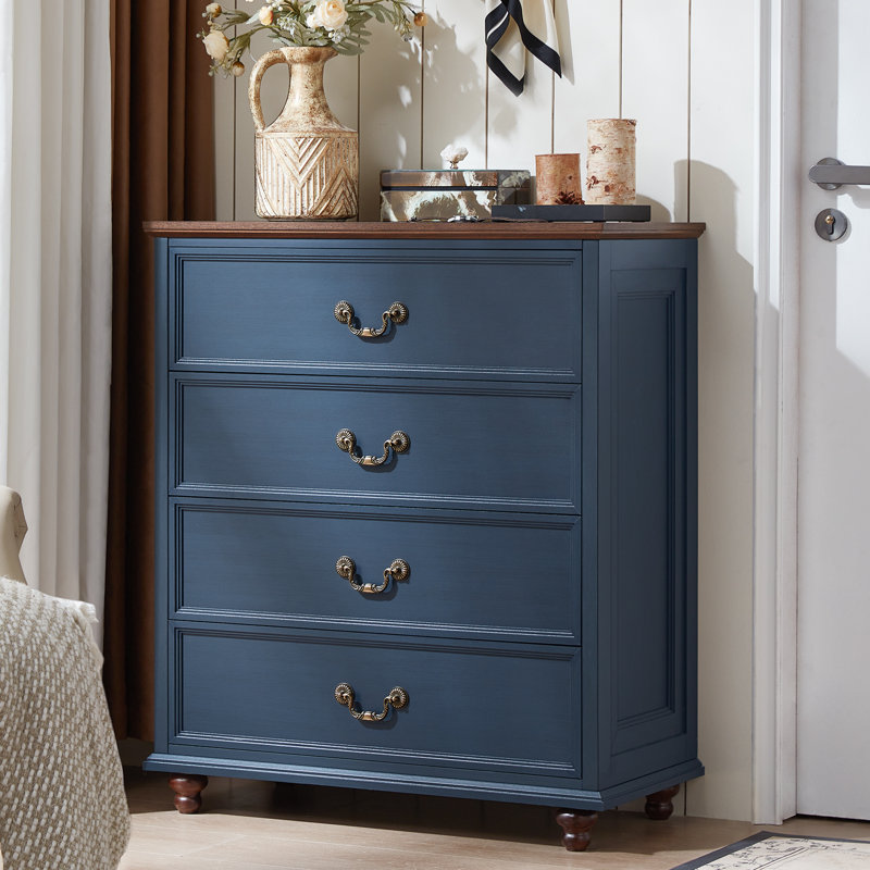 Farmhouse 4 Drawer Dresser For Bedroom, 37" Tall Rustic Chests Of Drawers W/ 4 Solid Wood Feet, Mid Century Modern Wooden Closet Storage Dressers Organizer For Living Room, Hallway
