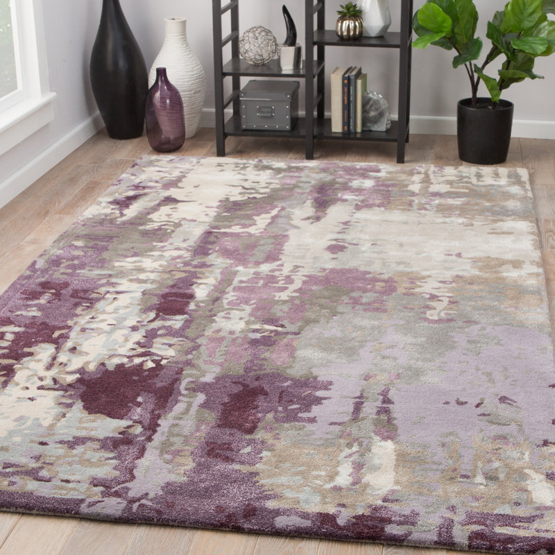 Tapis mauve / gris touffeté à la main Fleishman, Rectangle 9 pi x 13 pi