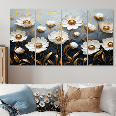 «White Gold Cornflowers Meadow Charm I», ensemble de reproductions d'art mural