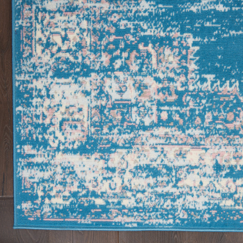 Burnie Oriental Blue/Ivory Area Rug, Rectangle 6' x 9'