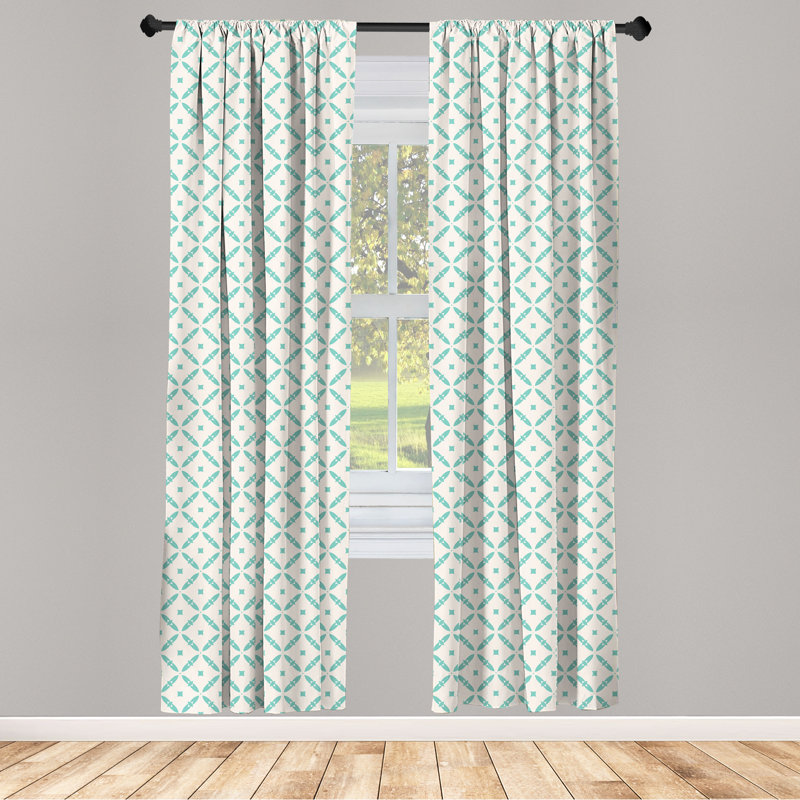 Rideaux à 4 panneaux East Urban Home, formes ornementales rétro, écume de mer et coquille d'œuf, L 56 po x L 95 po