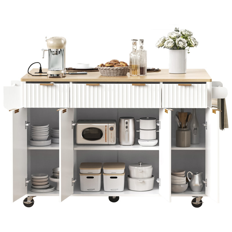 Îlot de cuisine cannelé avec rangement (tabourets non inclus)