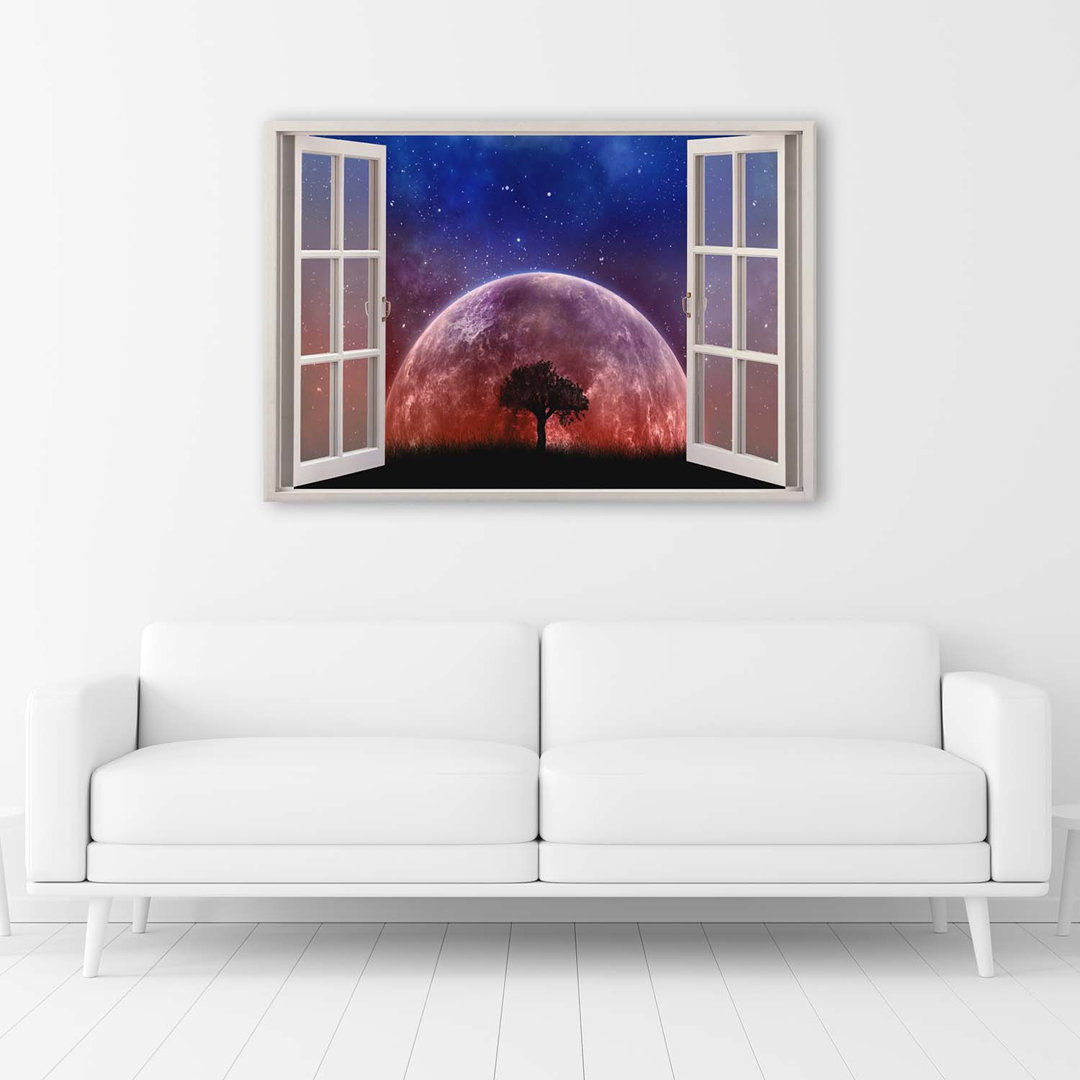 Leinwandbild Window View 3D Moon Tree