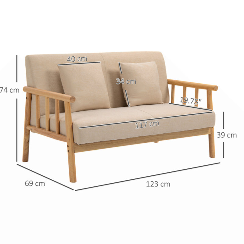HOMCOM 48" 2-Seater Couch  Small Spaces,  Loveseat Sofa  ,  Furniture, Upholstered Small Couch With Throw Pillow And Wood Legs,